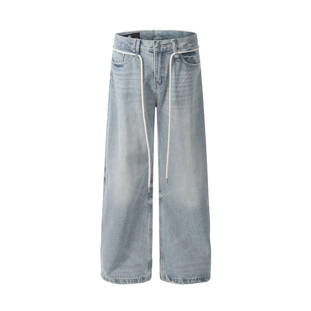 Distressed retro street gradient washed drawstring jeans y2k