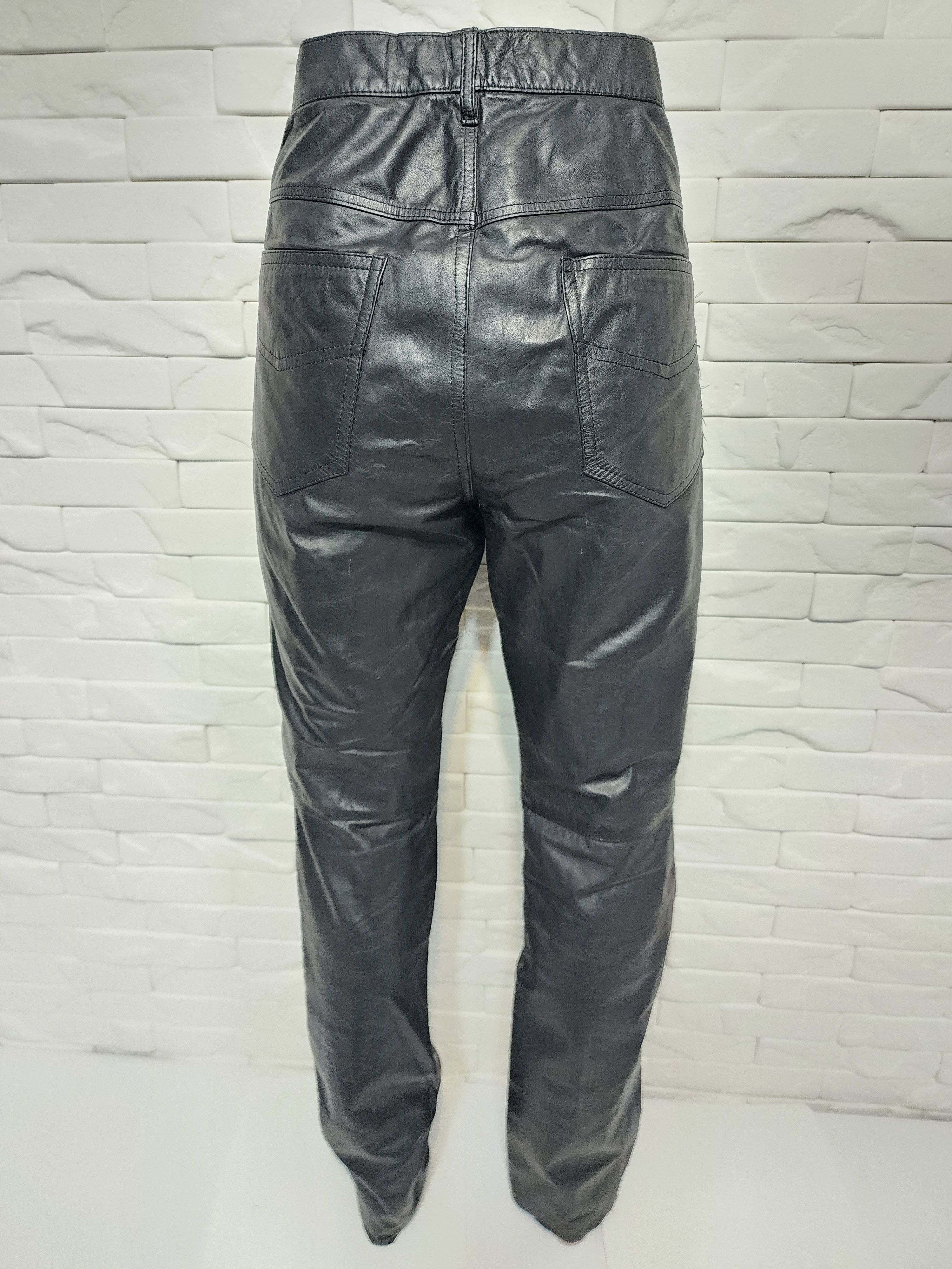 Genuine Leather Men's Black Leather Biker Pants Size 32" / US 10 / IT 46 - 5 Thumbnail