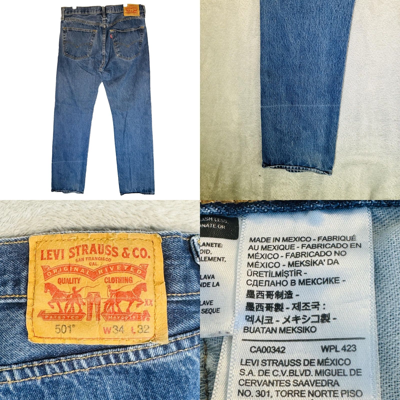 Levi's Levis 501 Jeans Mens 34x32 Blue Medium Wash Straight Denim Button Fly Classic Distressed Pockets Size US 34 / EU 50 - 8 Thumbnail
