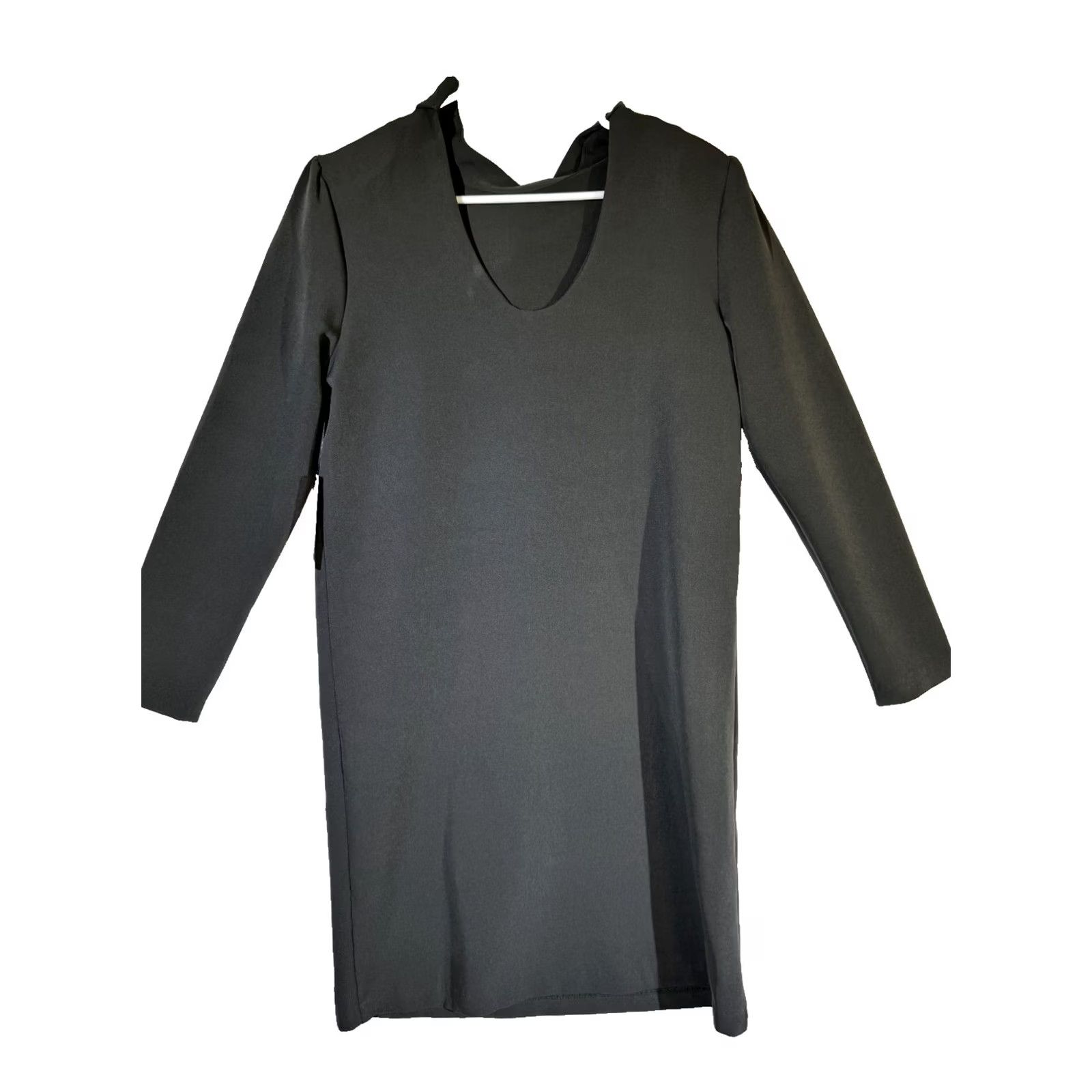 Vintage VINTAGE Halogen Women’s Shift Dress Small Black Polyester Stretch Tie Neck Pullover Size S / US 4 / IT 40 - 2 Thumbnail