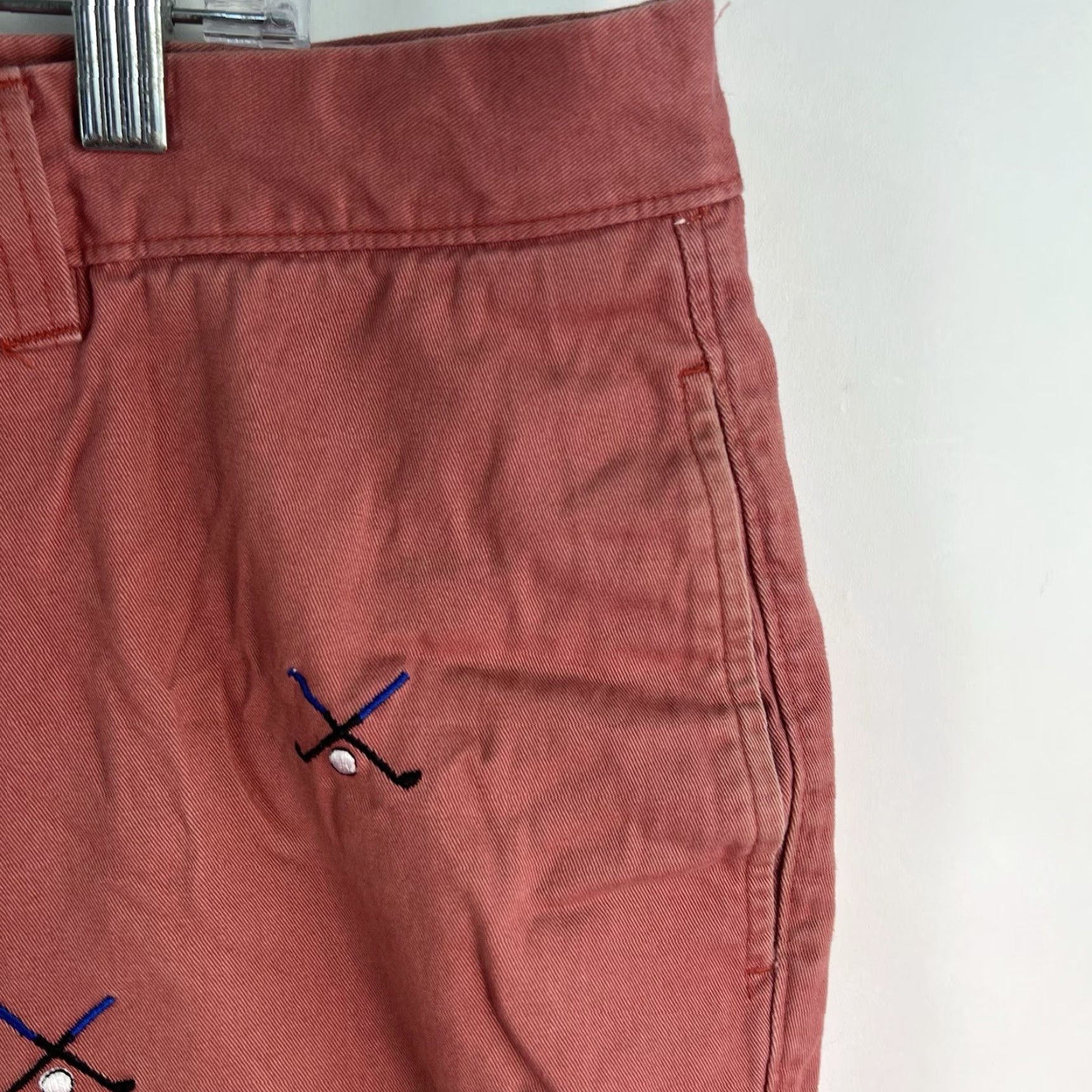 Vintage Washed Stoned And Beaten Golf Shorts Men’s Size 42 Salmon Geometric Pockets Zip Chino Cotton Polyester 9in Inseam Regular Waist 42 Orange Mens Size US 42 / EU 58 - 2 Thumbnail