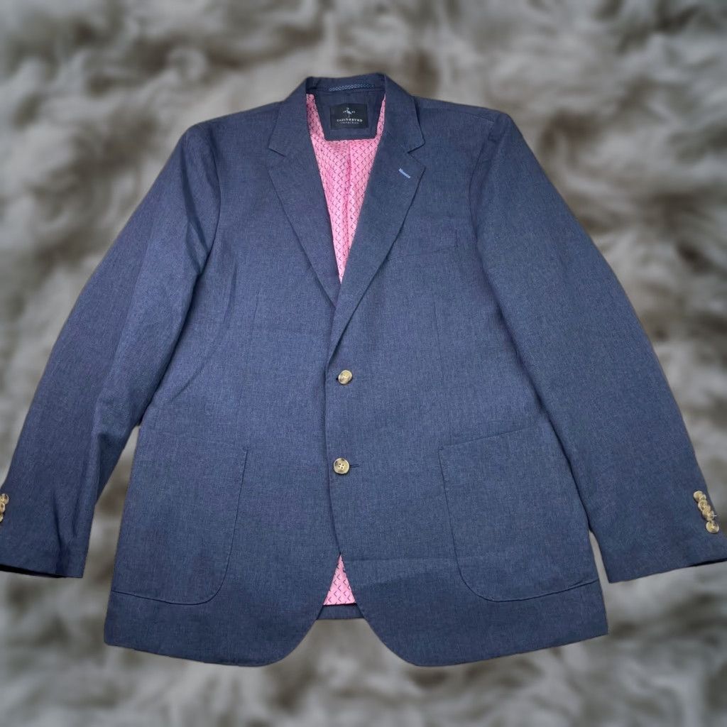 Tailorbyrd Tailorbyrd Men’s Blazer Navy Blue 44 Long 2-Button Chest 44 Polyester Notch Lapel Four-Button Sleeve Vintage? No. Size 44R - 1 Thumbnail