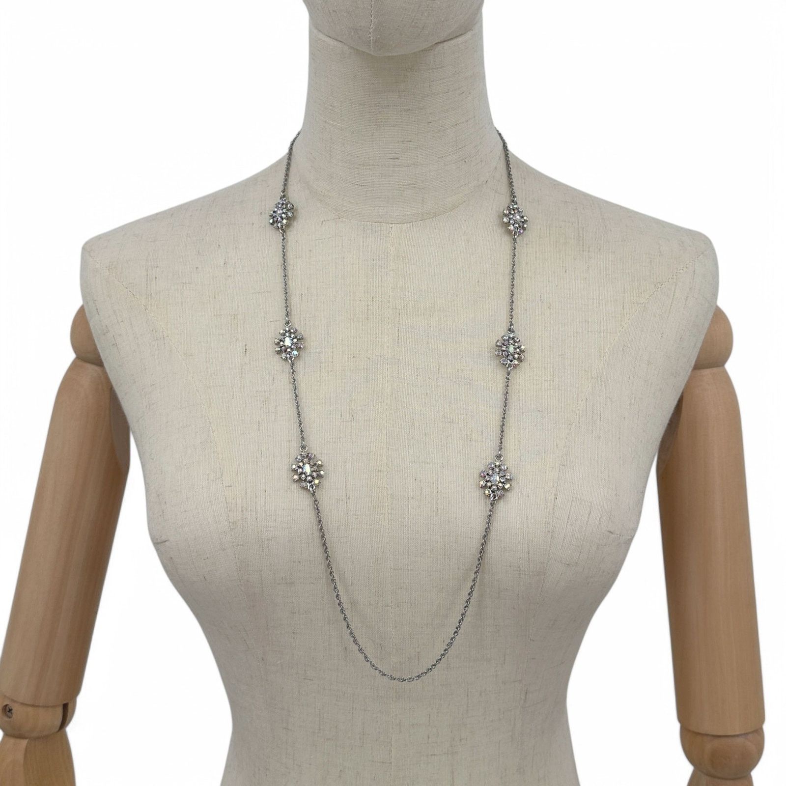 Ann Taylor Ann Taylor Silver Chain Long Necklace AB Rhinestone Stations Size ONE SIZE - 8 Thumbnail