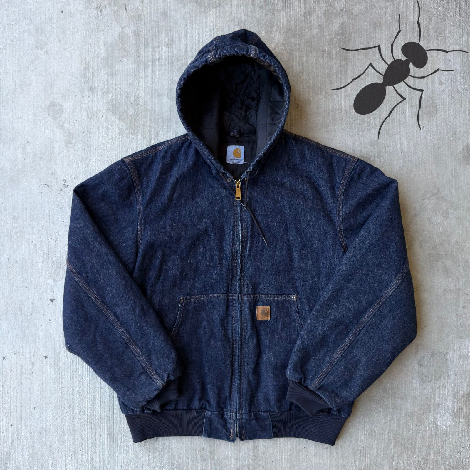Carhartt dark blue denim hooded work wear jacket