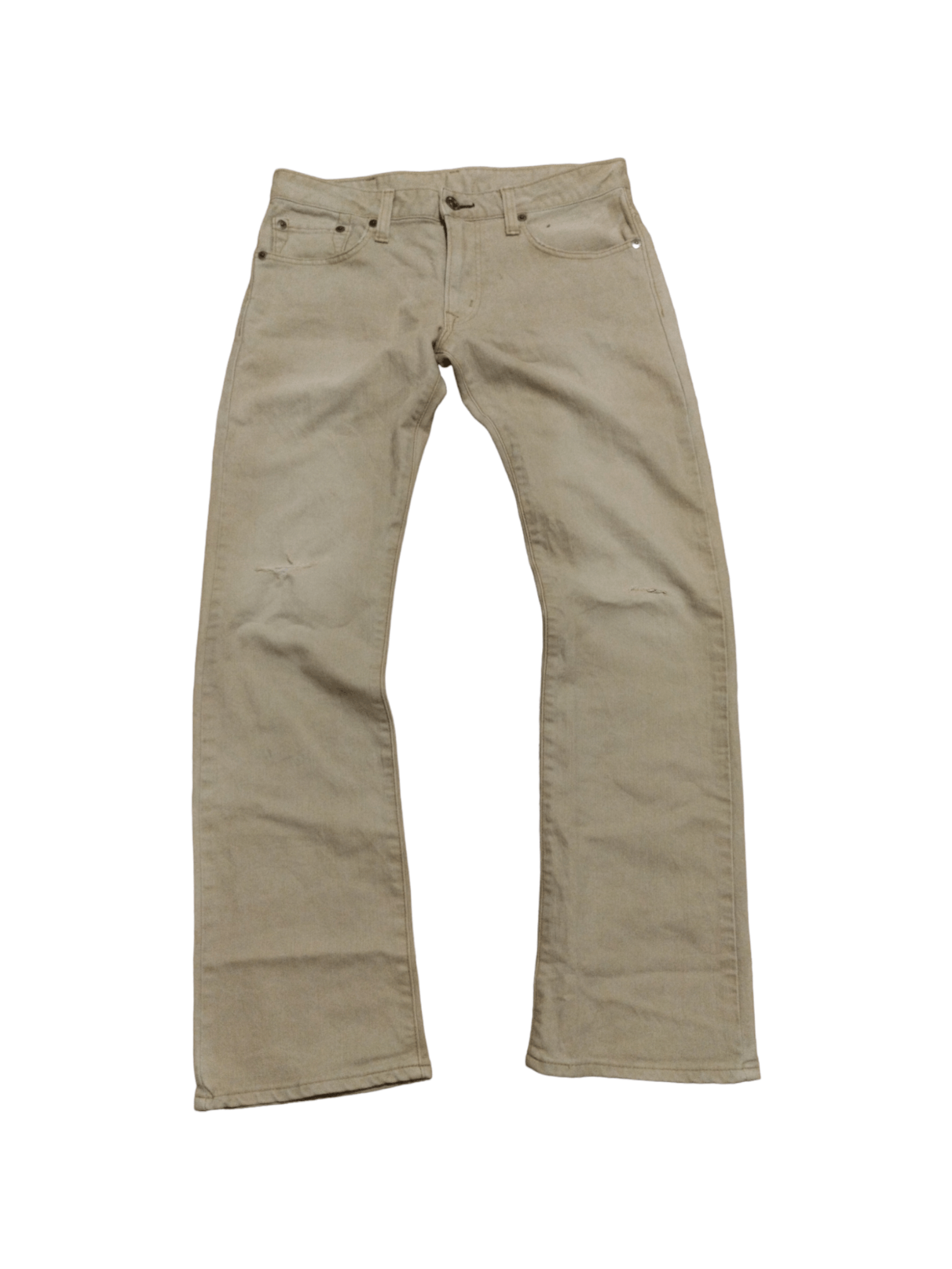 Image of Distressed Denim x Edwin 505 Blue Trip Denim Pants in Khaki, Men's (Size 34)