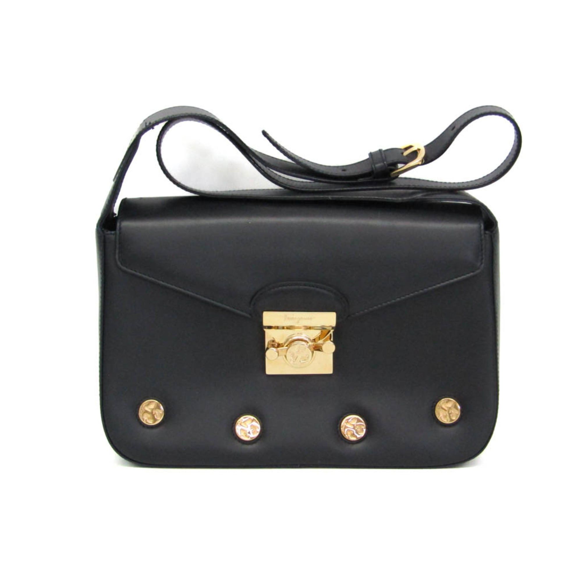 Salvatore Ferragamo Salvatore Ferragamo Icon Studs DQ-21 7187 Women's Leather Shoulder Bag Black Size ONE SIZE - 1 Thumbnail