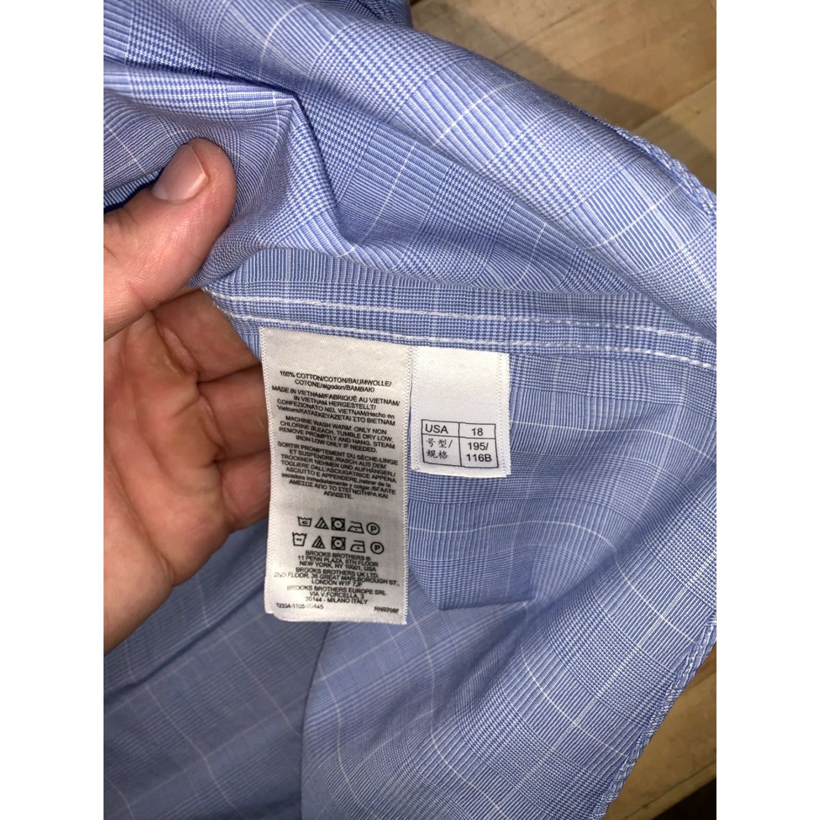 Brooks Brothers Brooks Brothers Dress Shirt Regent Fit Men 18 Blue Check Long Sleeve Button Collared 18 Reg Cotton Woven Non-Iron Size 48R - 3 Thumbnail