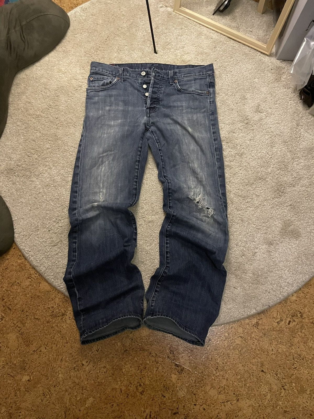 7 For All Mankind Distressed Bootcut Low Rise Denim Size US 34 / EU 50 - 2 Thumbnail