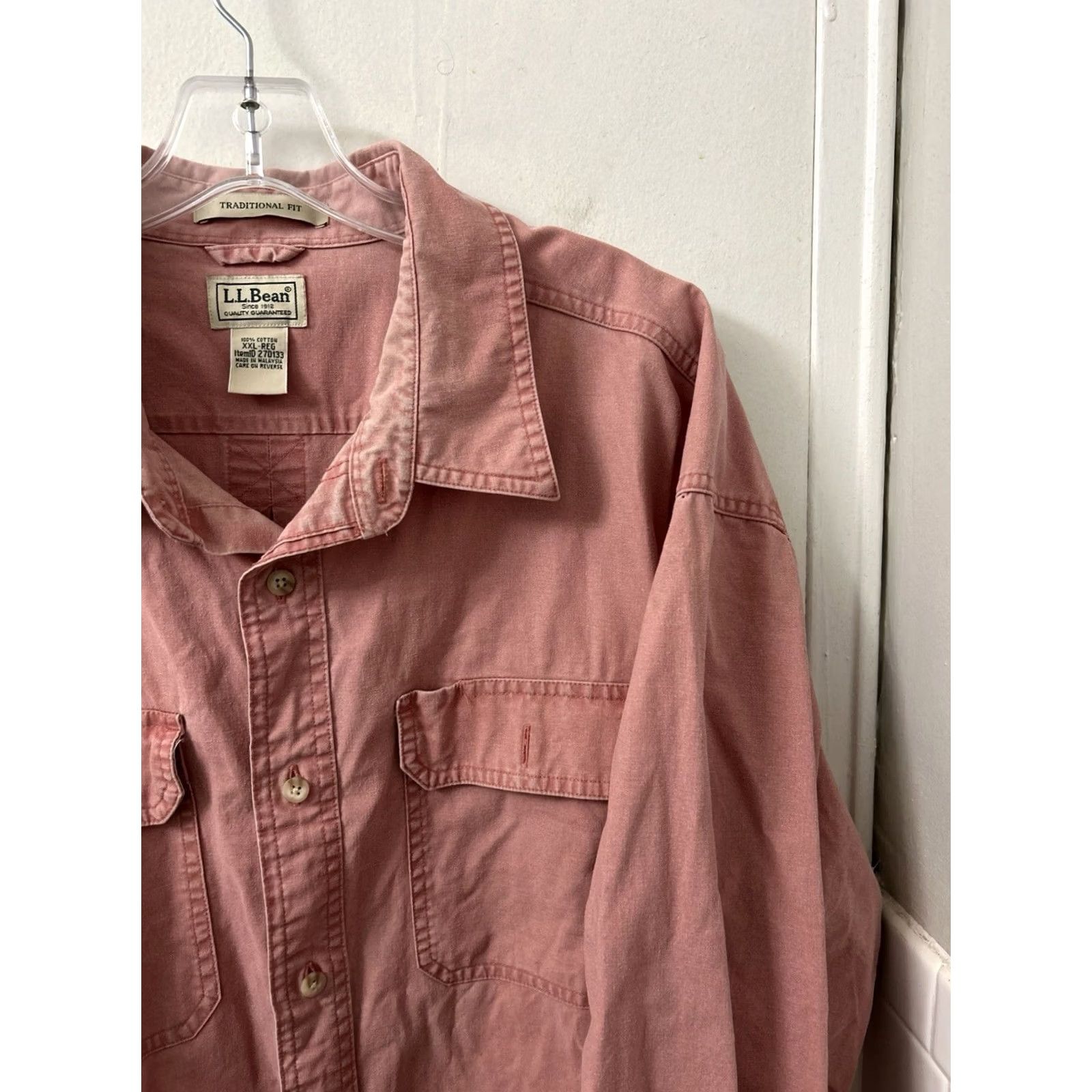 Vintage LL Bean Sunwashed Canvas Shirt Mens 2XL Pink Traditional Fit Button Down 270133 Size US XXL / EU 58 / 5 - 4 Thumbnail