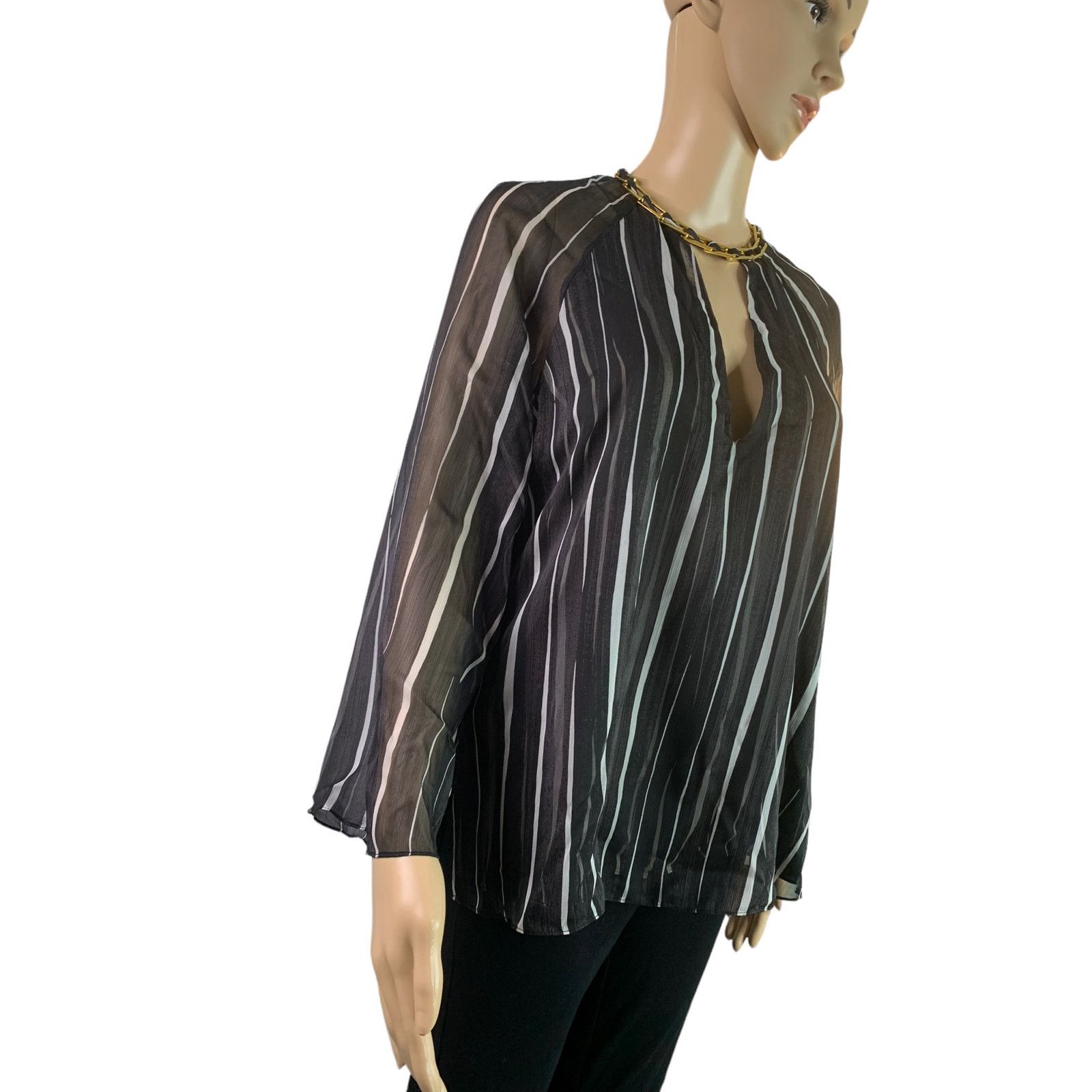 Halston Haltson Womens Sz 6 Top Gold Choker Layered Bell Sleeves Size S / US 4 / IT 40 - 3 Thumbnail