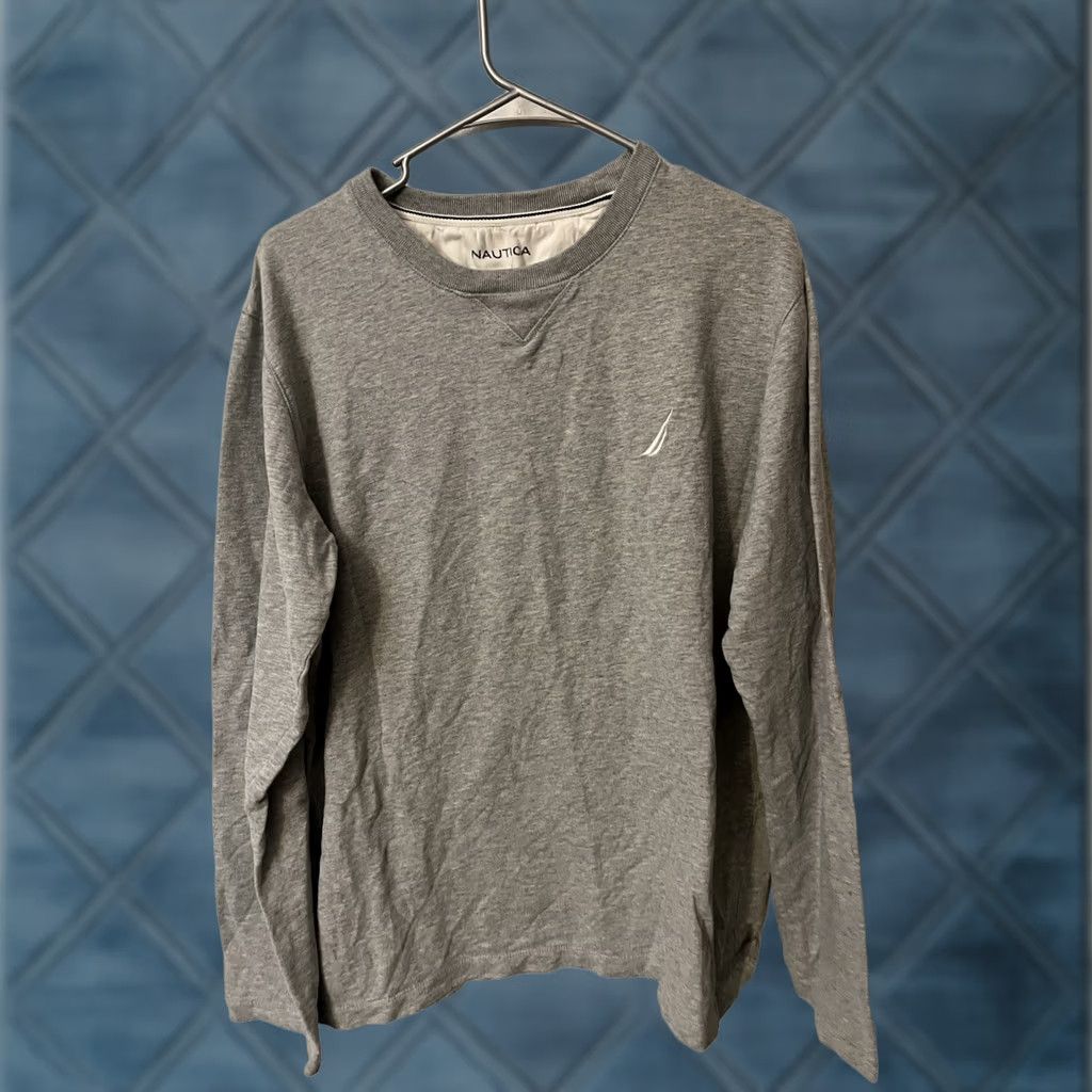 Nautica Nautica Mens Sweater Large Gray Long Sleeve Logo Crew Neck Cotton Size US L / EU 52-54 / 3 - 1 Thumbnail