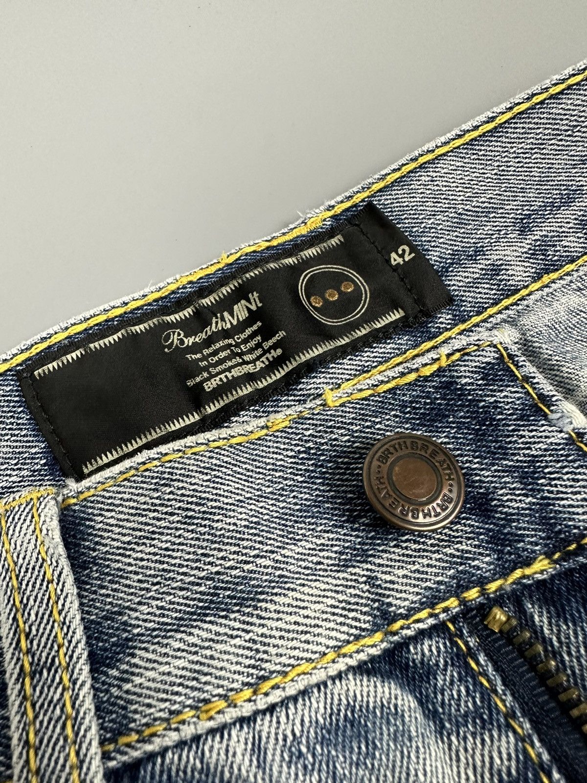 Japanese Brand BRTHBreath Mint Double Waist Twist Leg Zipper Jeans Size US 33 - 7 Thumbnail