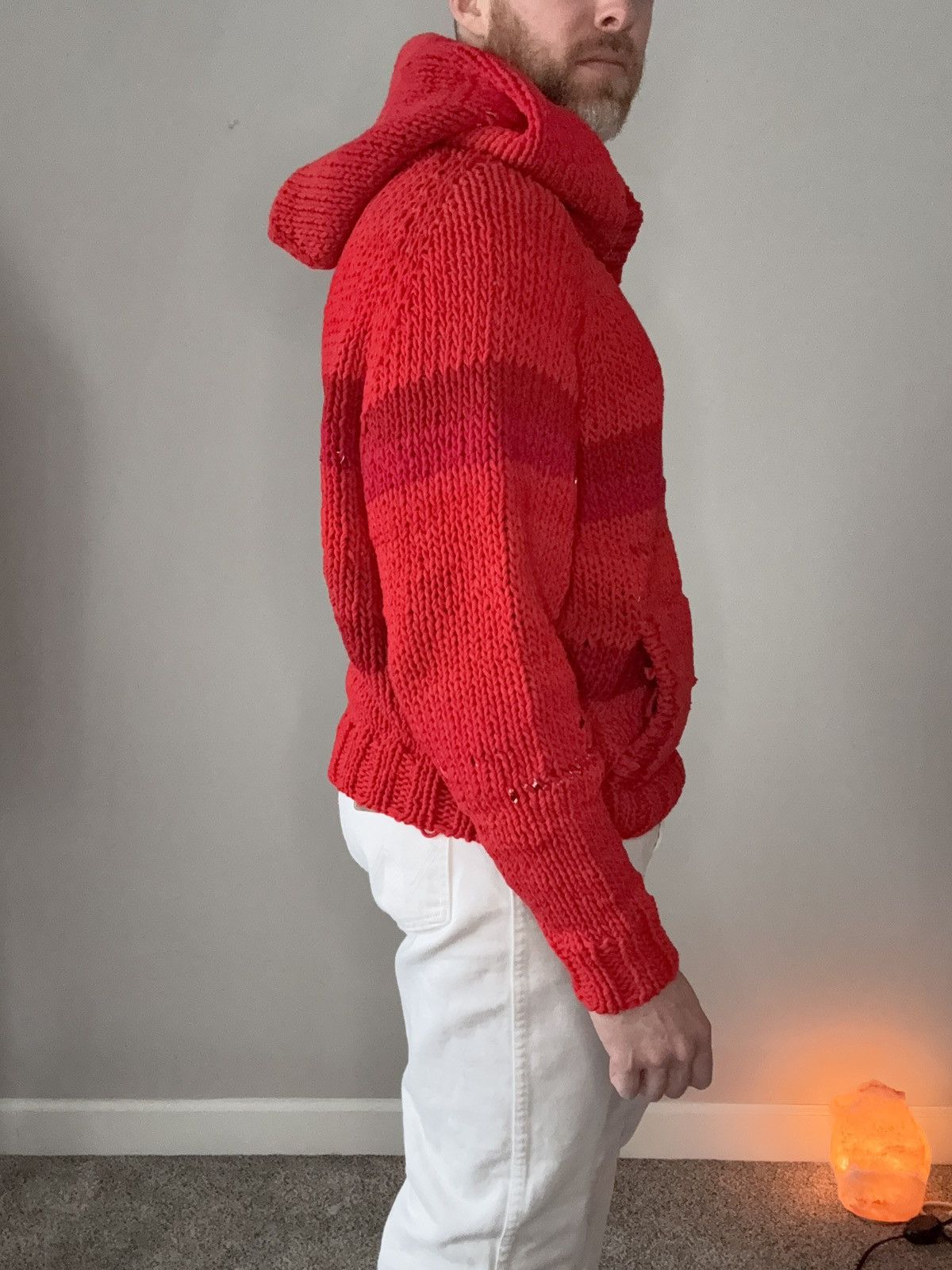 Other Reclaimed T-Shirt Yarn Hand Knit Hooded Sweater Size US XL / EU 56 / 4 - 2 Thumbnail