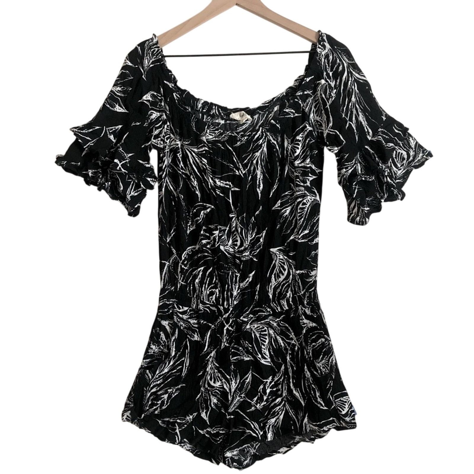 Other Kye Mi Black White Floral Short Sleeve Jumpsuit Romper Size 34" / US 12 / IT 48 - 1 Thumbnail