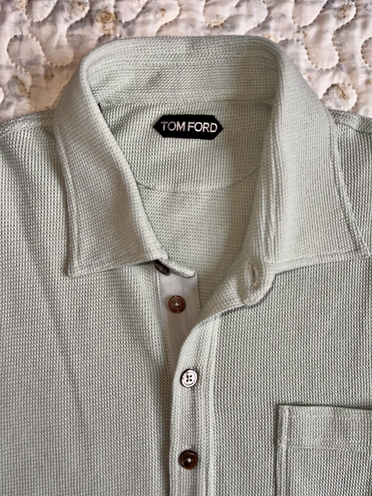 48 Tom Ford Polo Shirt light grey knit breath texture button