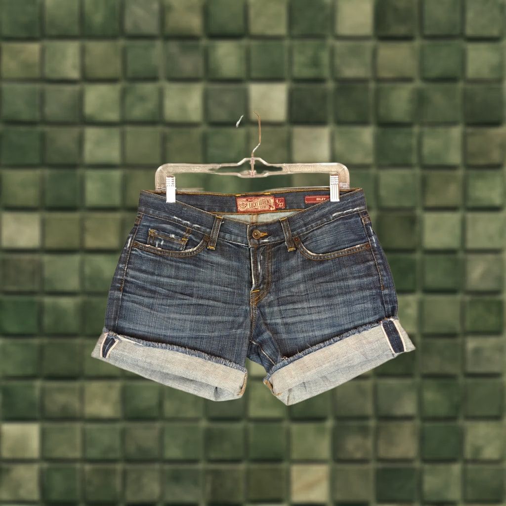 Lucky Brand Lucky Brand Shorts Womens 4 Blue Denim Riley Frayed Hem Whisker Distress selvage Distressed 5-Pocket Denim Shorts Blue Regular Size 27" / US 4 / IT 40 - 1 Thumbnail