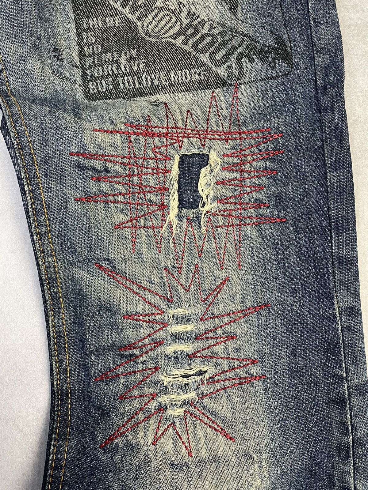 If Six Was Nine Made in Heaven 🇯🇵 Flare Distressed Sashiko Repair Style Jeans Size US 30 / EU 46 - 7 Thumbnail