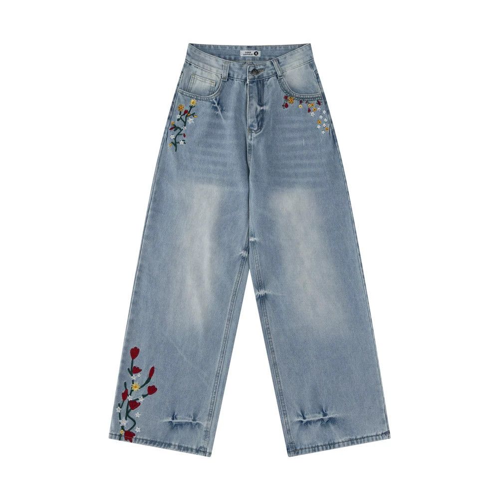Jean Men's distressed punk floral embroidered washed jeans Size US 34 / EU 50 - 1 Thumbnail