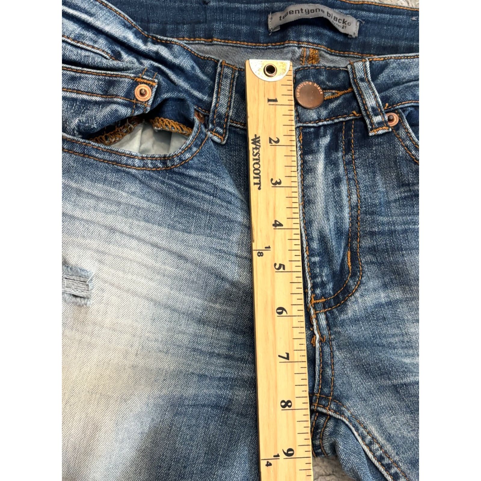Denime Twentyone Black Jeans Women's Mid Rise Skinny Blue 3/4R Denim Flex Medium Wash Size 27" / US 4 / IT 40 - 5 Thumbnail