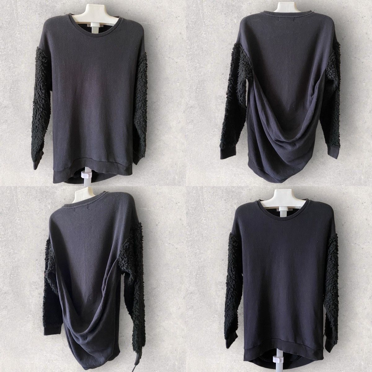 image of Chalayan x Hussein Chalayan Asymmetric Sweater Shearling Sleeves in Black, Women's (Size Medium)