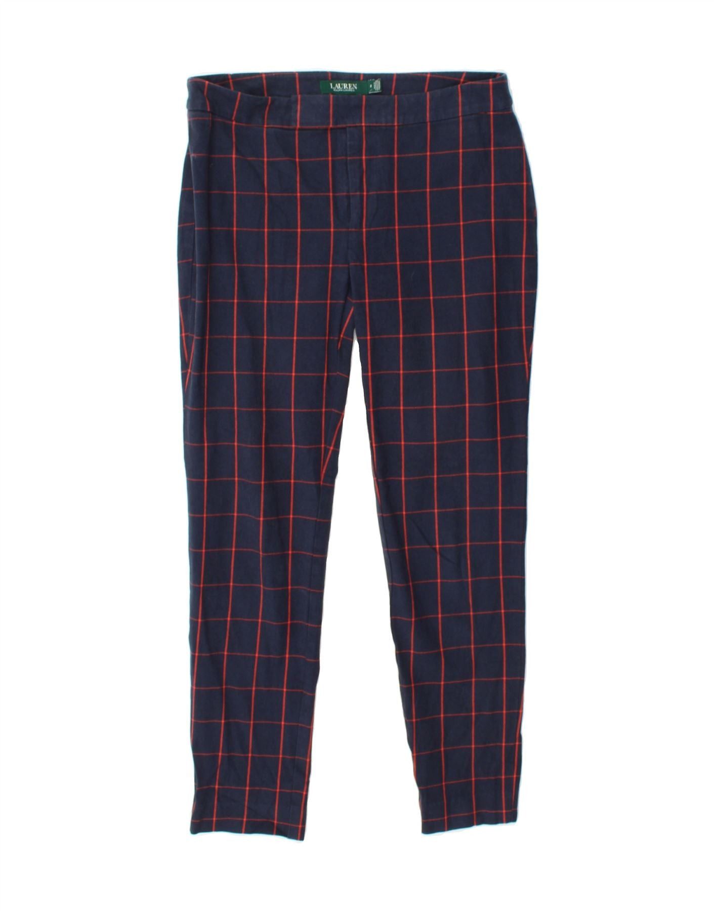 Ralph Lauren Womens Slim Casual Trousers US 2 XS W30 L27 Navy Blue Check Size 24" / US 00 / IT 34 - 1 Thumbnail