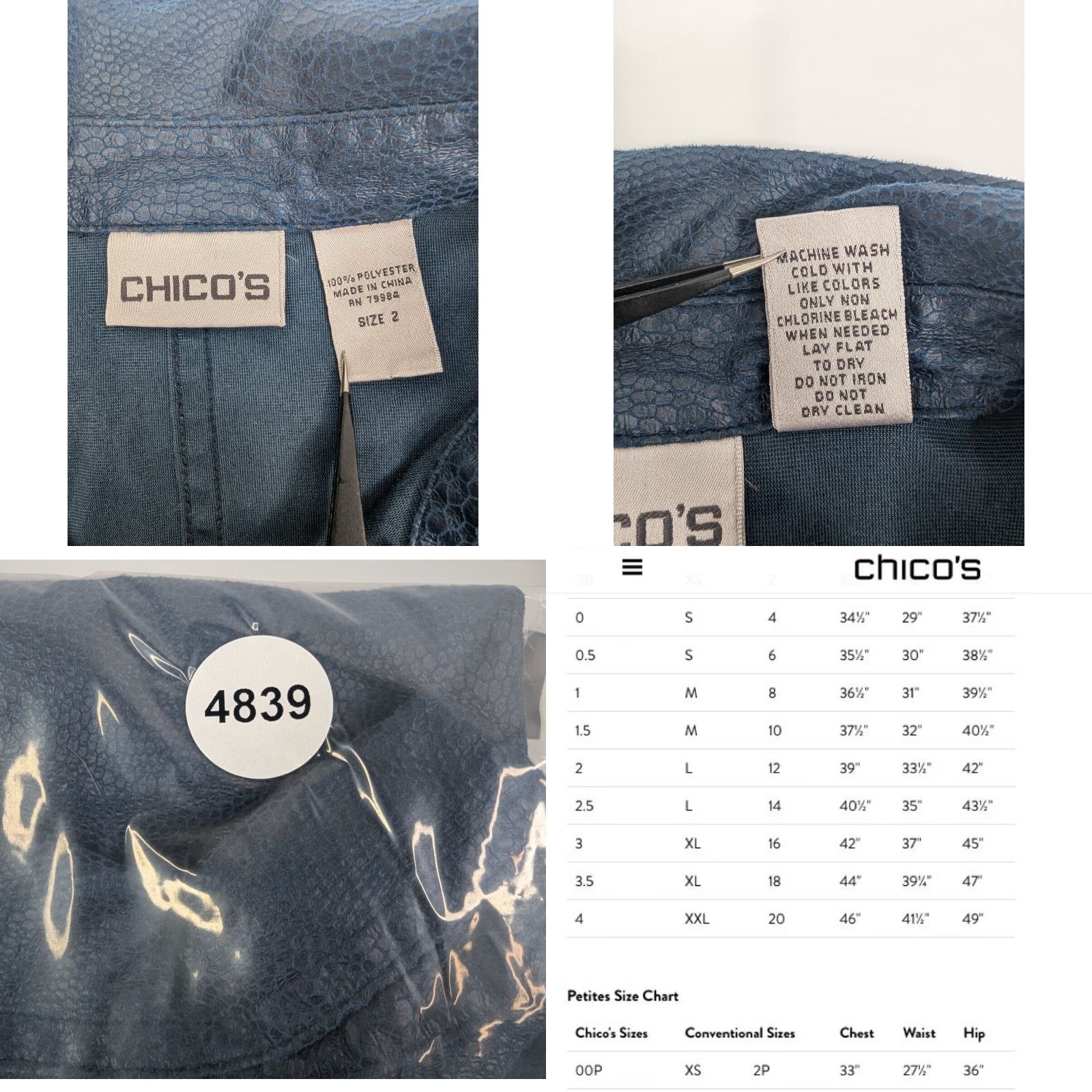 Vintage Chicos Shirt Womens L Teal Blue Faux Leather Long Sleeve Button-Up Size L / US 10 / IT 46 - 8 Thumbnail