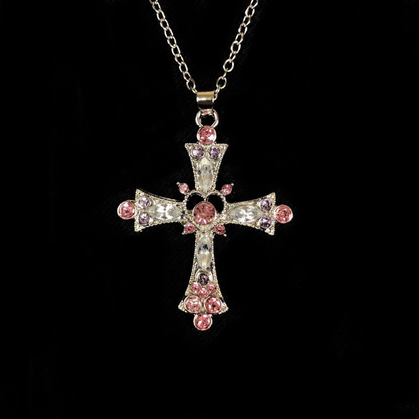 Jewelry Y2K Cross Necklace Punk Gothic Crystal Chain Size ONE SIZE - 1 Thumbnail