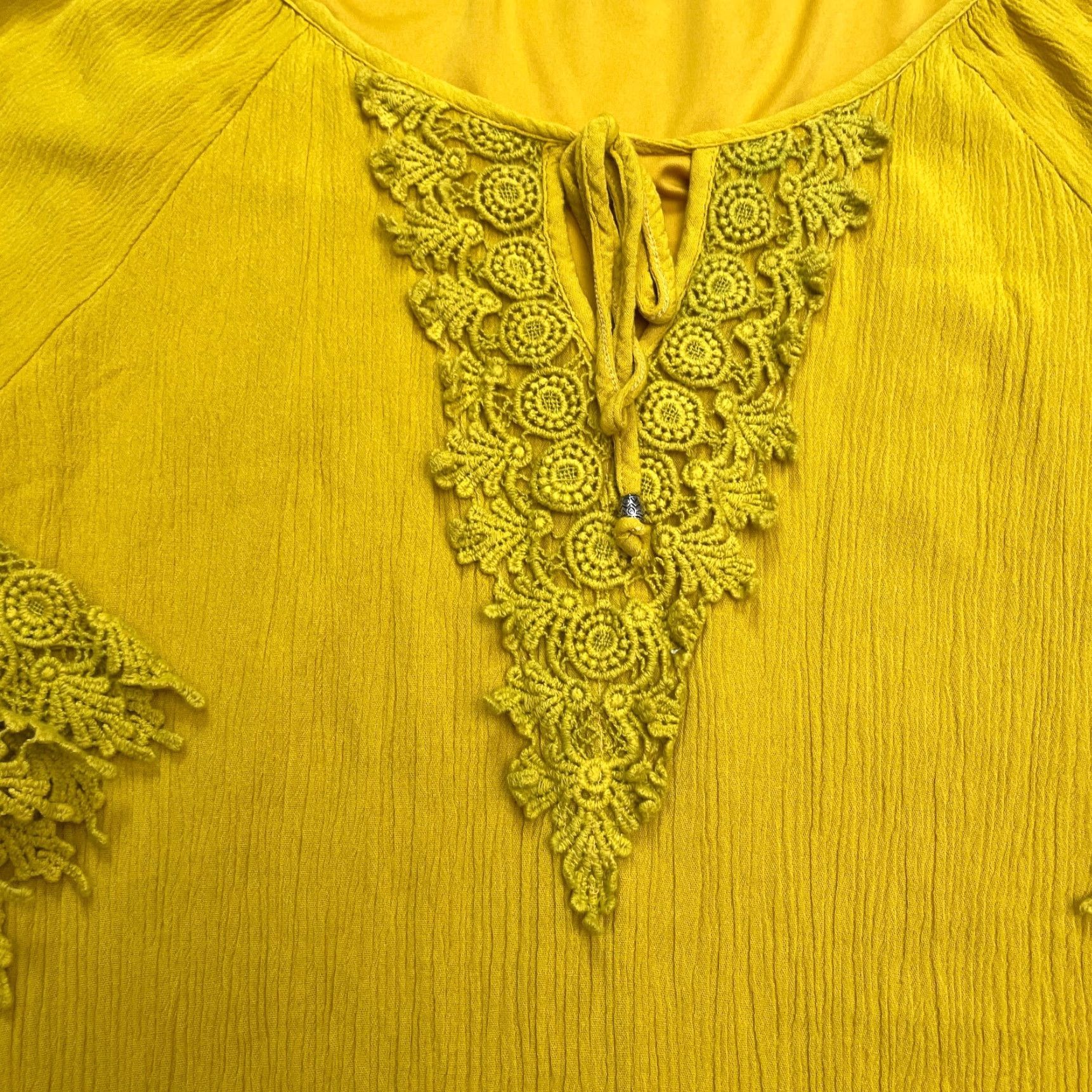 Anthropologie VINTAGE Anthropologie Boho Crochet Midi Dress Womens 12 Mustard Yellow Rayon Casual Summer Size XL / US 12-14 / IT 48-50 - 5 Thumbnail