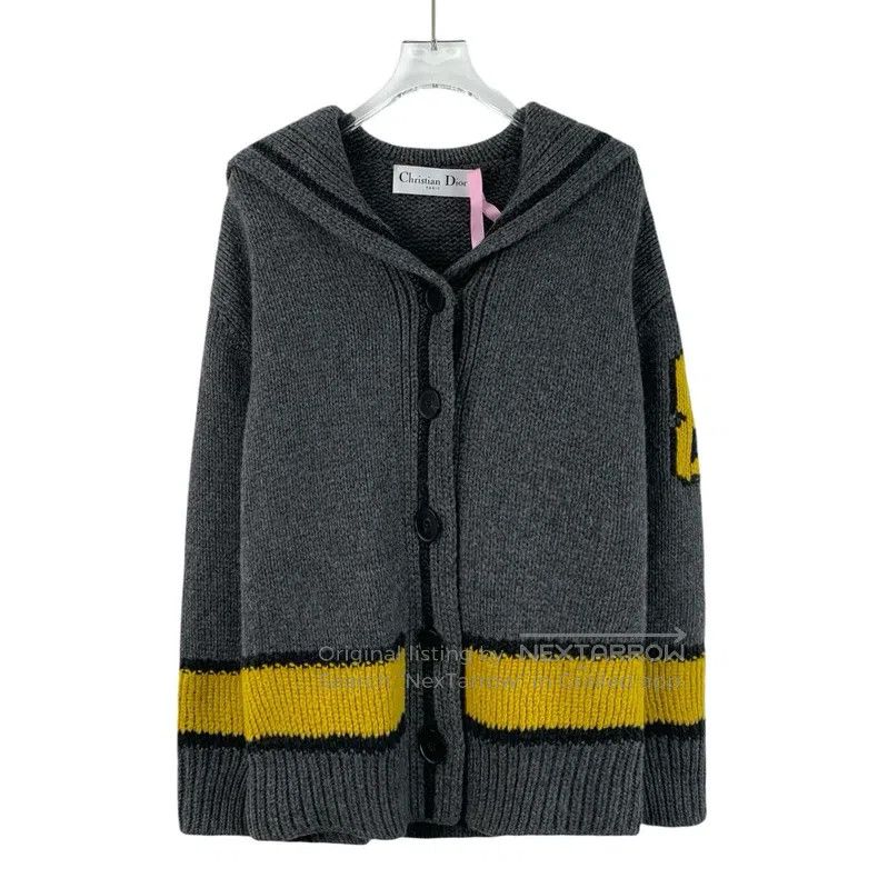 Dior Dior Gray letter inlaid wool navy collar long-sleeved knit Size XXS / US 00 / IT 34 - 1 Thumbnail