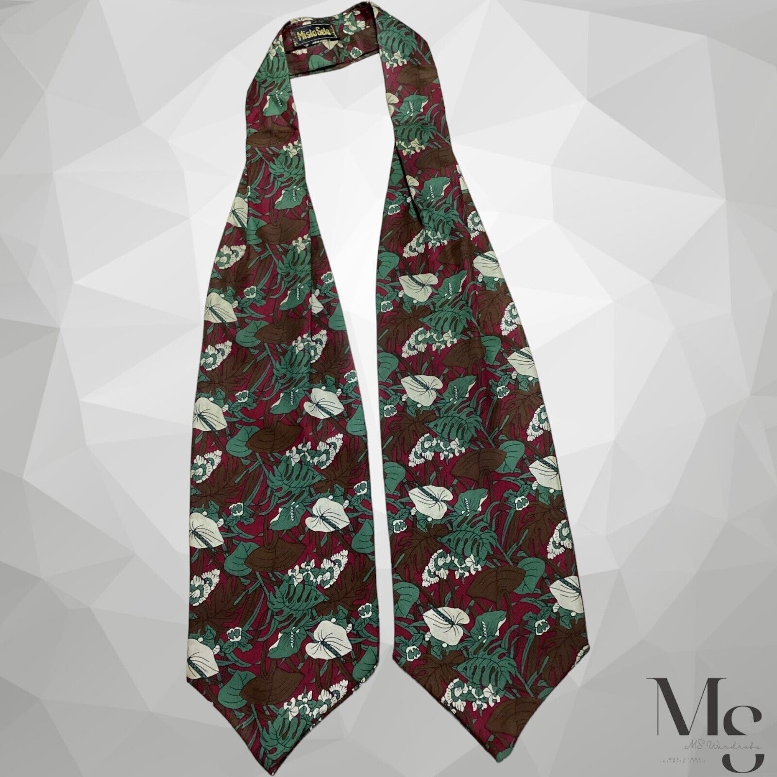 Other MISTO SETA Burgundy Leaf Print Silk ASCOT CRAVAT Made In Ita Size ONE SIZE - 2 Thumbnail