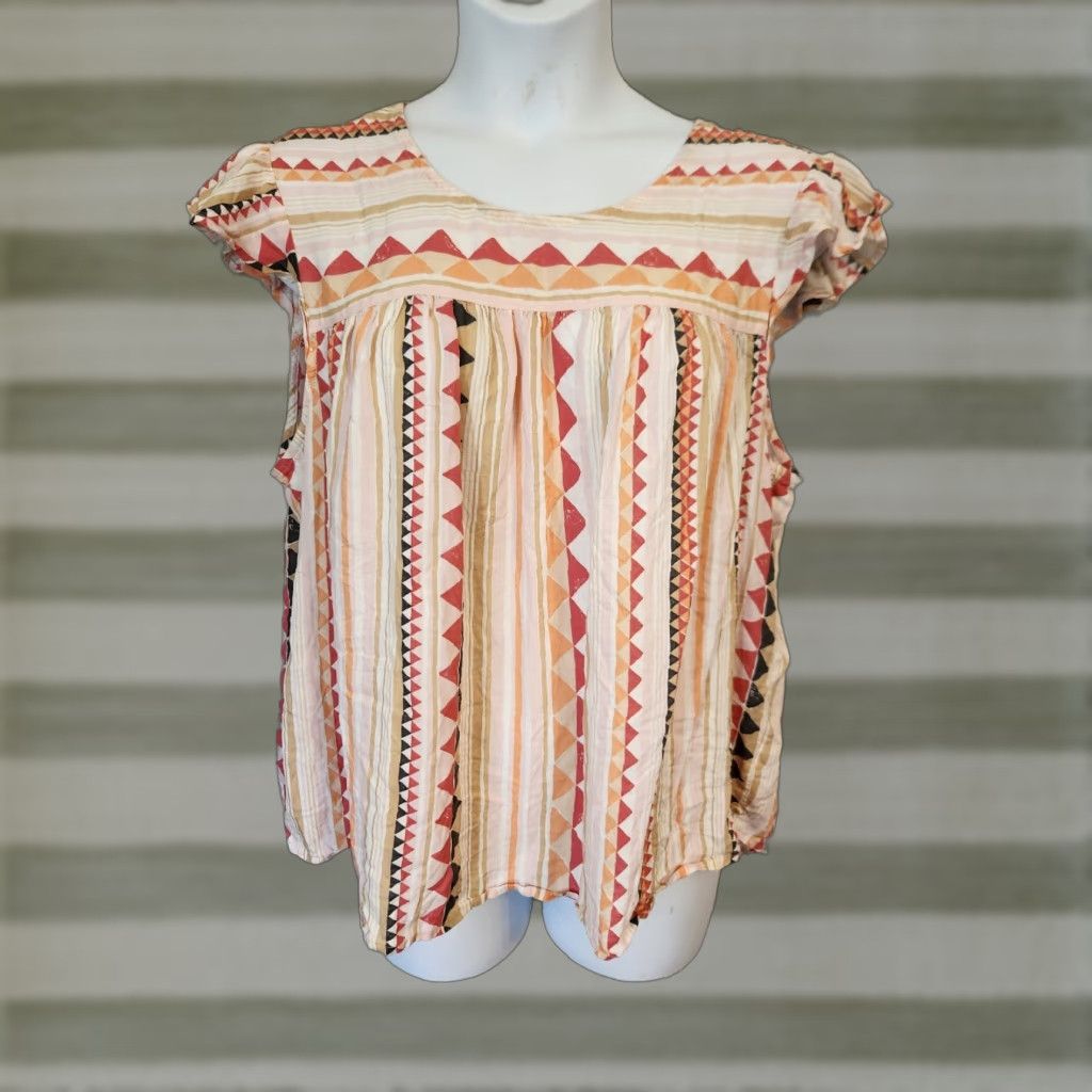Vintage VINTAGE Sonoma Aztec Stripe Cap Sleeve Top Blouse Boho 2X XXL Size XXL / US 16-18 / IT 52-54 - 1 Thumbnail