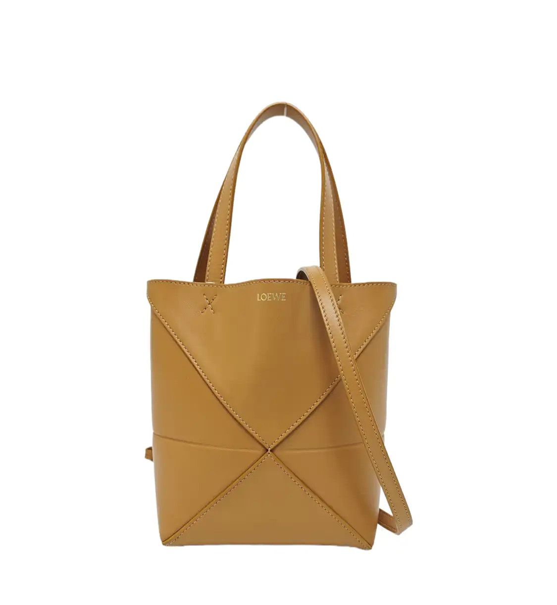Loewe Puzzle Fold Mini Brown Cowhide Leather Quilted Shoulder Bag Handbag Gold H, Women's