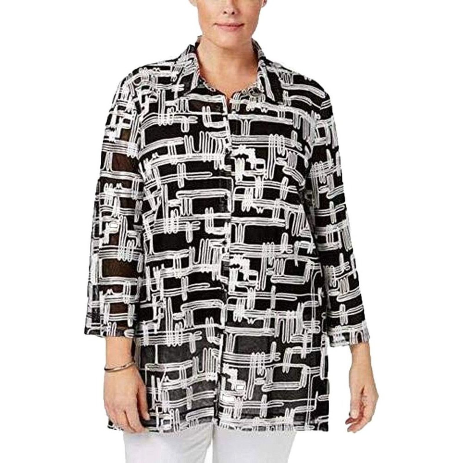Other JM Collection Abstract Mesh Jacket Hashtag Black Oversized Size S / US 4 / IT 40 - 10 Thumbnail