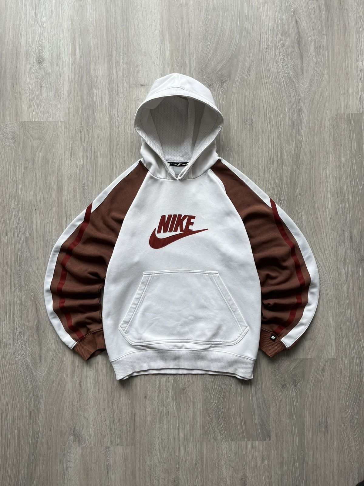Nike Vintage White Brown Hoodie Big Center Logo Swoosh
