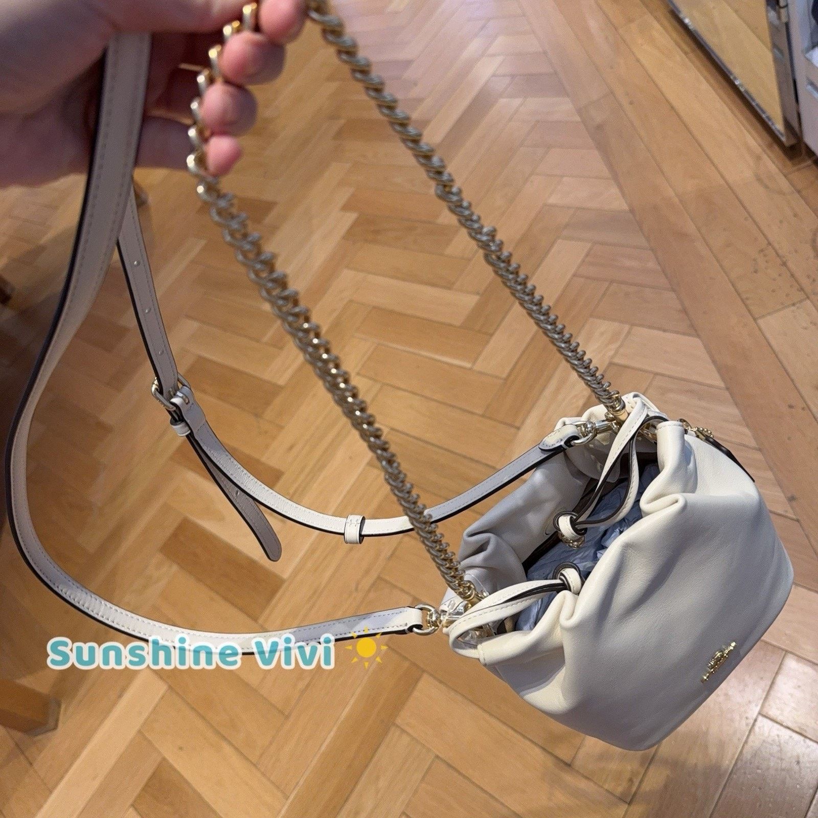 Coach NWT Coach Faye Mini Drawstring Bag Ruching CDB67 Gold/Chalk Size ONE SIZE - 7 Thumbnail