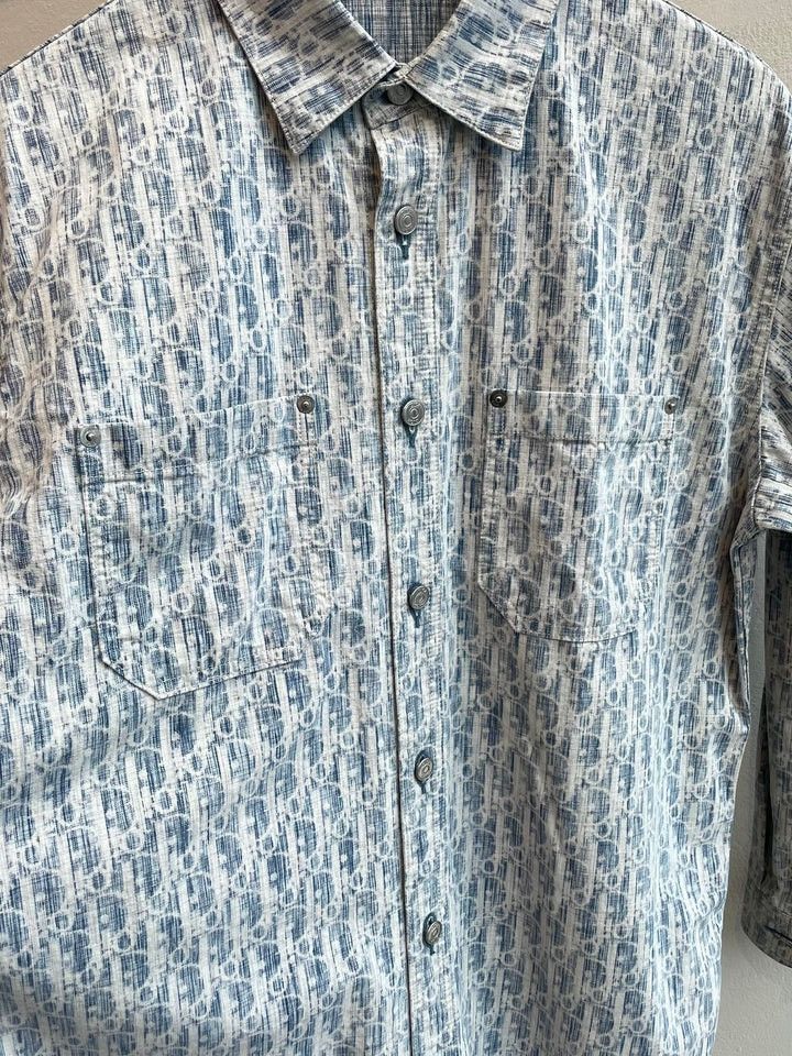 Dior Dior Oblique Kasuri cotton denim overshirt in blue and white Size US M / EU 48-50 / 2 - 2 Thumbnail
