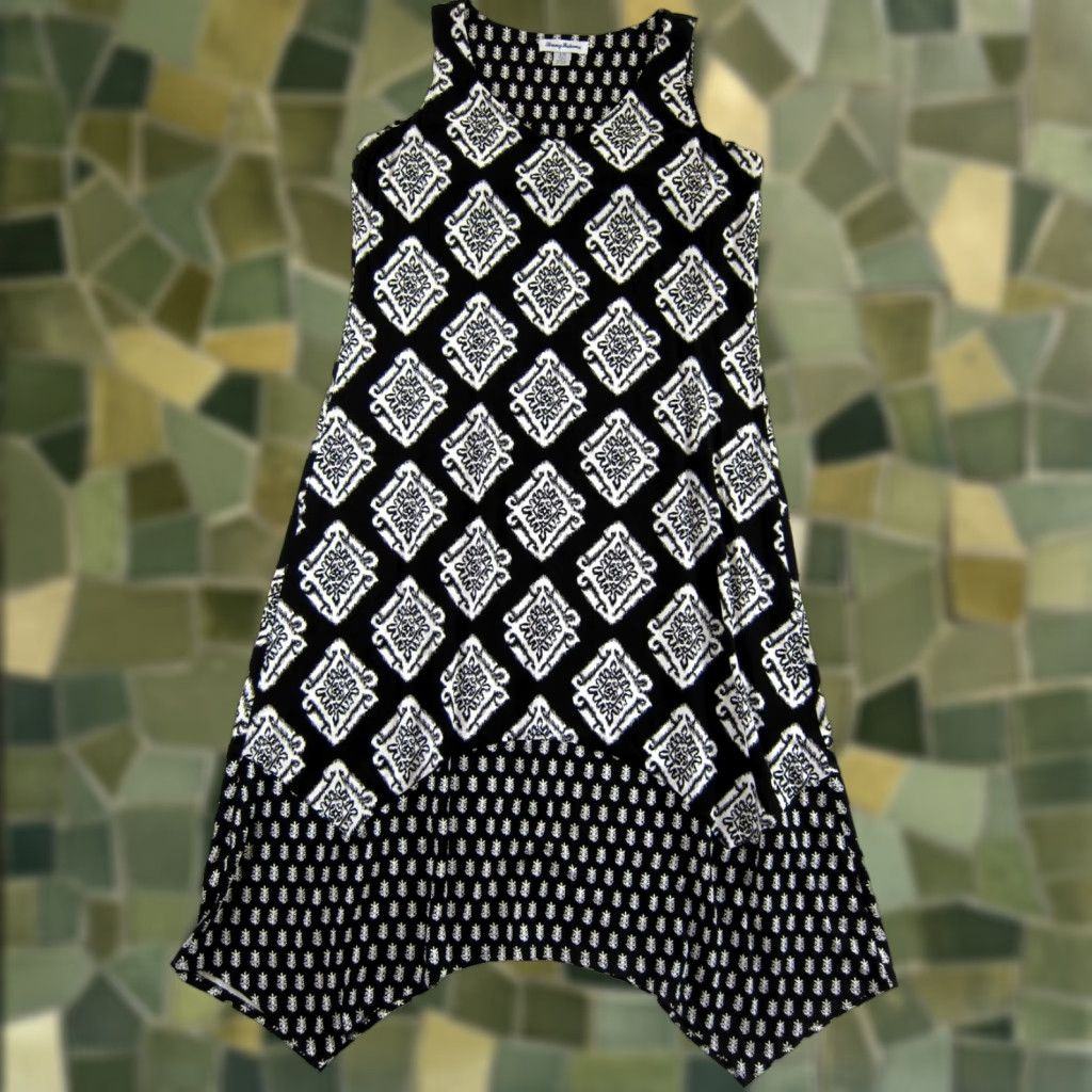 Tommy Bahama Tommy Bahama Dress Tank Maxi L Black Floral Abstract Rayon Stretch Sleeveless V-Neck Shift Sundress Womens 2000s Style Size L / US 10 / IT 46 - 1 Thumbnail