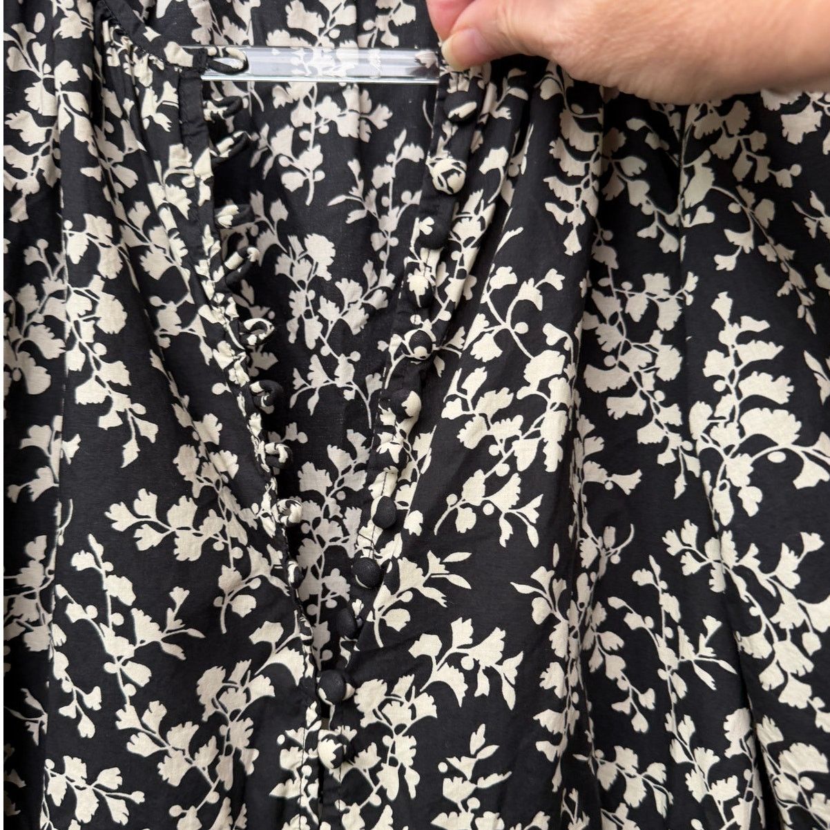 THE GREAT The Great Dress Black Ivory Floral Midi Women Button Front Size XS / US 0-2 / IT 36-38 - 8 Thumbnail