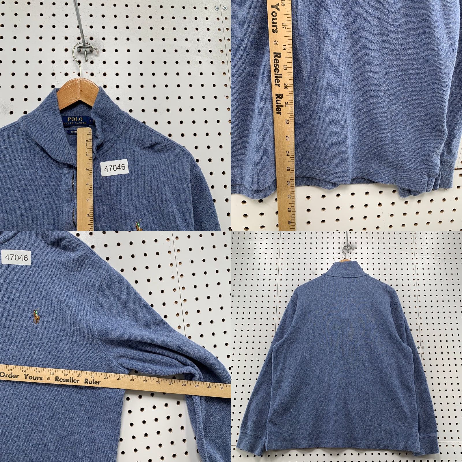 Polo Ralph Lauren Polo Ralph Lauren Sweater Mens Large Blue Estate Rib 1/4 Zip Leather Zip Tab Knit Cotton Mock Neck Long Sleeve Casual Winter Fall Spring Regular Size US L / EU 52-54 / 3 - 8 Thumbnail