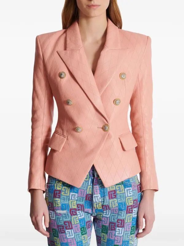 Balmain o1s1wg110825 Quilted Lambskin Jacket in Pink Size M / US 6-8 / IT 42-44 - 5 Thumbnail