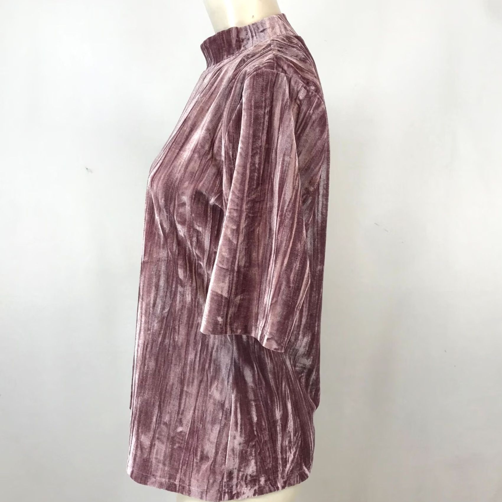 Vintage PILCRO Blouse Womens L Pink High Neck Elbow Length Sleeve Velour Top Size L / US 10 / IT 46 - 4 Thumbnail