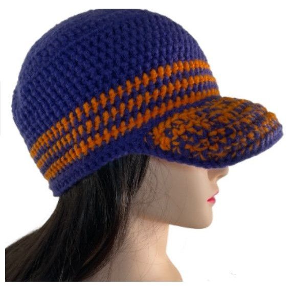 Handmade Crochet Baseball Cap Summer Hat Purple and Orange Adult Size Size ONE SIZE - 1 Thumbnail