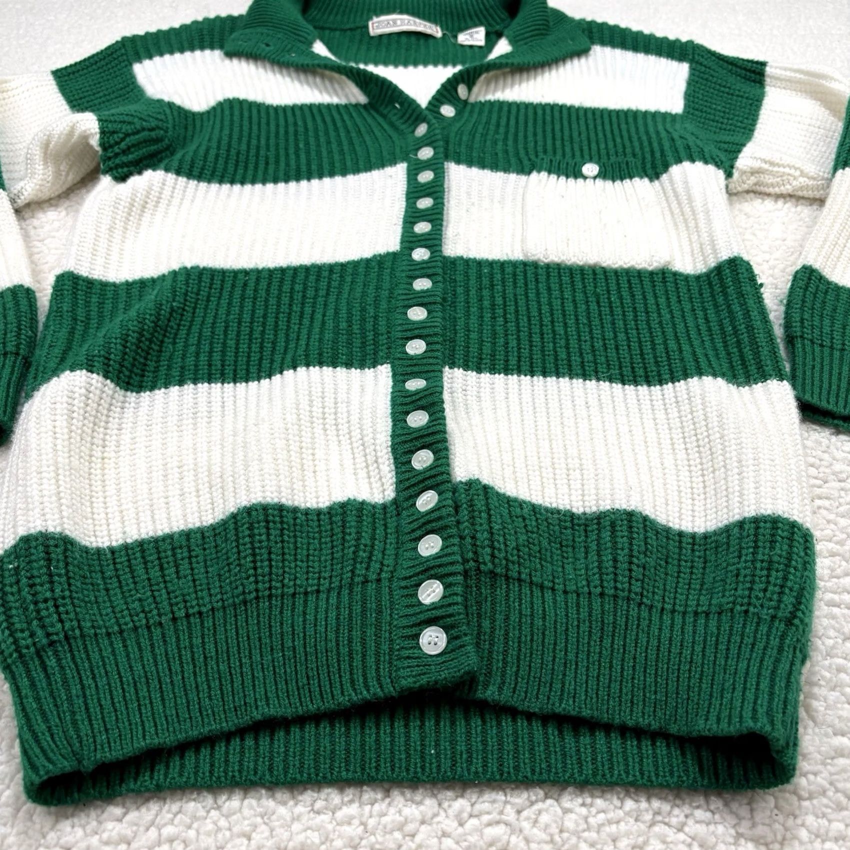Vintage VINTAGE Joan Harper Cardigan Sweater Womens M Button Green Striped Knit Heavyweight Size M / US 6-8 / IT 42-44 - 2 Thumbnail