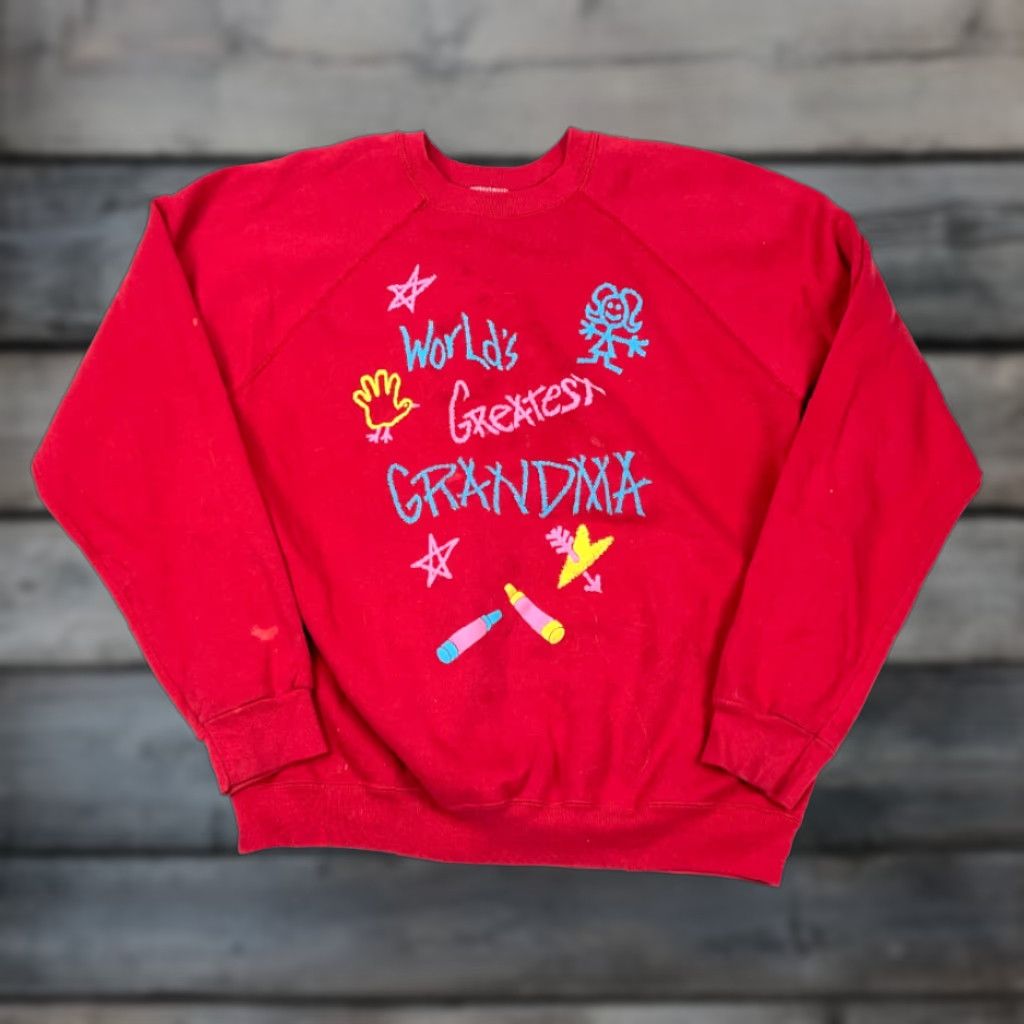 Tultex VINTAGE Greatest Grandma Tultex Sweatshirt Adult XL Raglan Red 90s Retro Cotton Blend Mens Size US XL / EU 56 / 4 - 1 Thumbnail