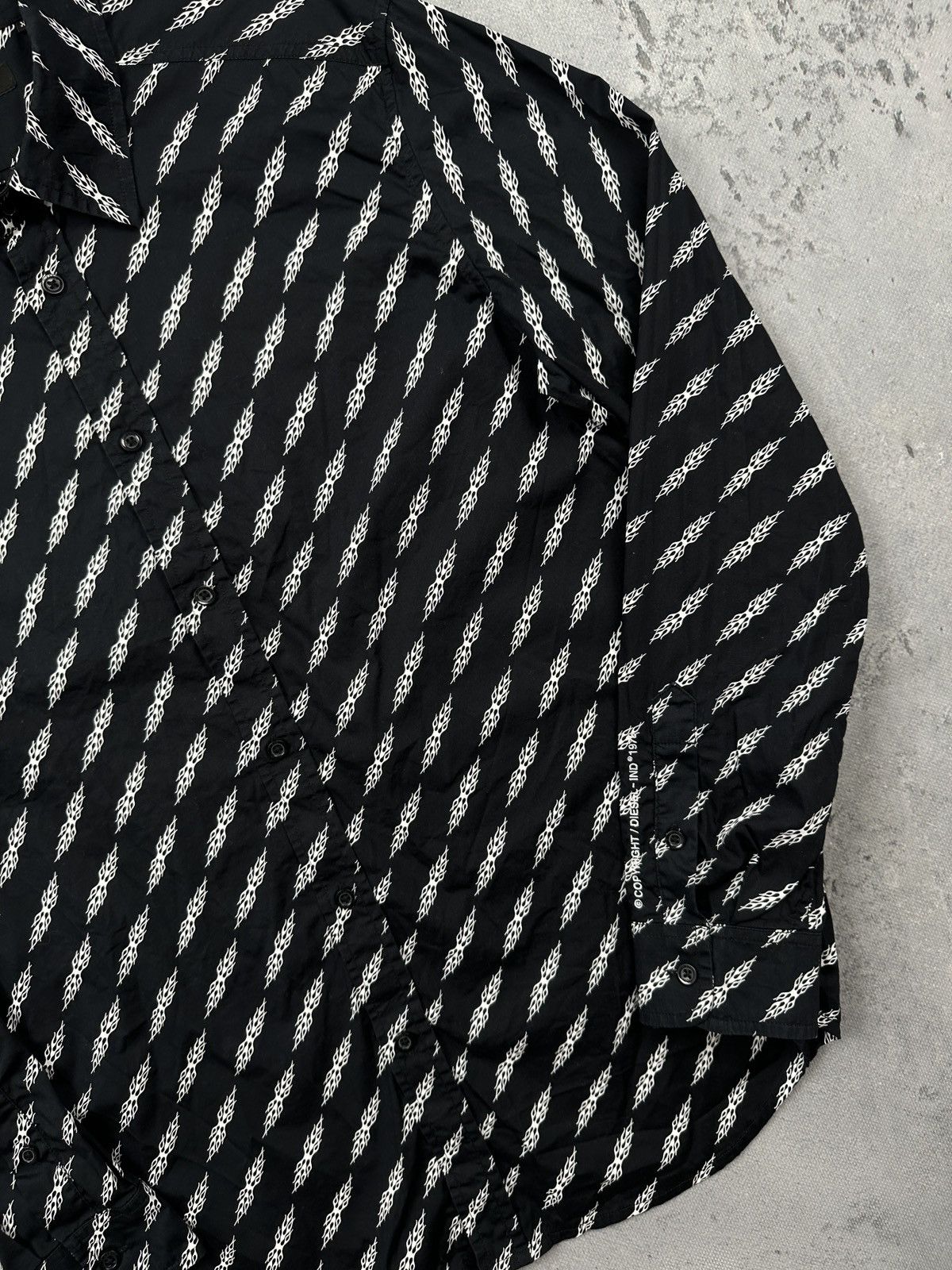 Diesel Diesel All Over Flames Print Button Up Shirt Black White Size US XL / EU 56 / 4 - 3 Thumbnail