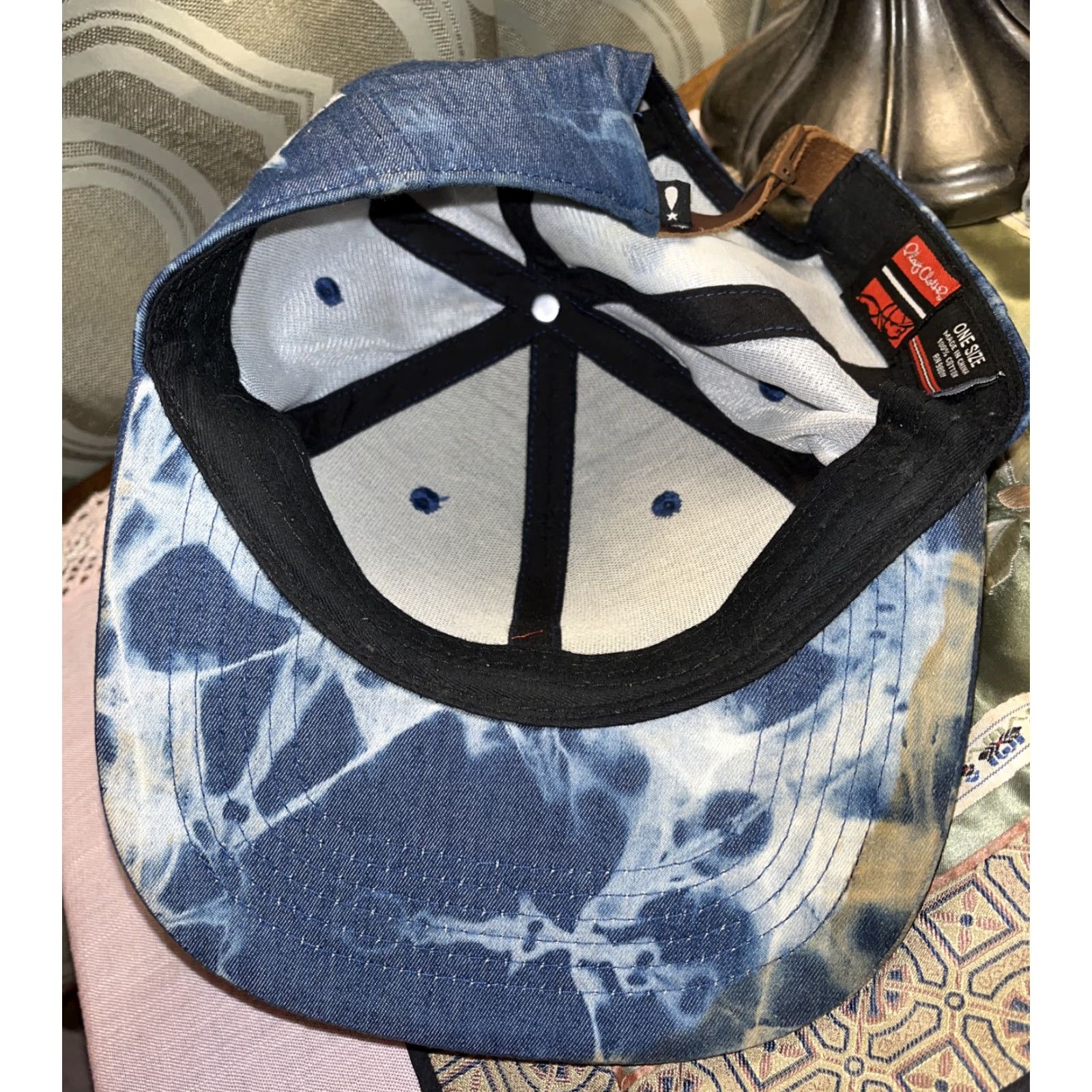 Vintage Play Cloths Blue & White Tie-Dye Baseball Cap with Adjustable Leather Strap, Casual Summer Style, Men Size ONE SIZE - 8 Thumbnail