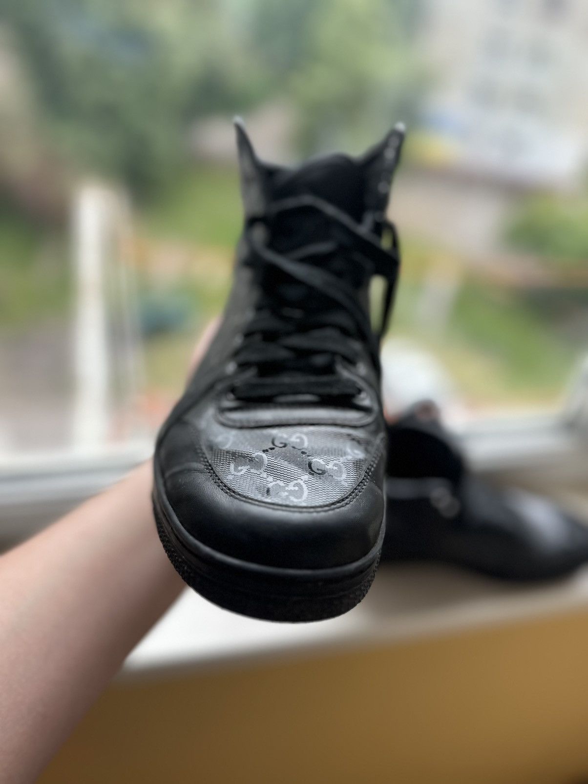Gucci Gucci GG Imprime Black Monogram Leather High Top Sneakers Size US 7.5 / EU 40-41 - 3 Thumbnail