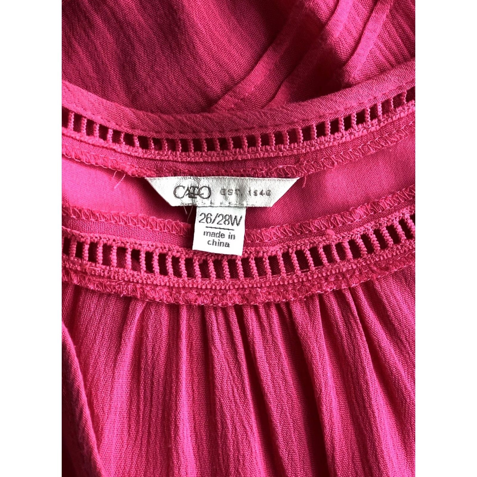 Vintage Cato Blouse 26/28W Dk Pink Scoop Neck Long Sleeve Flowy Rayon Boho Beach Size 4XL / US 24-26 - 4 Thumbnail