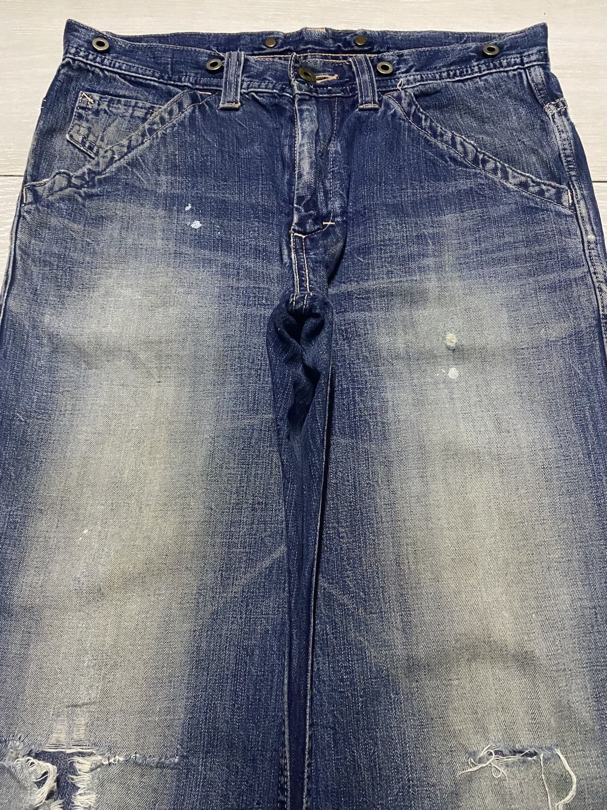Lee Vintage Lee Union Made Blue Wash Paint Splatter Loose Jeans Size US 31 - 3 Thumbnail