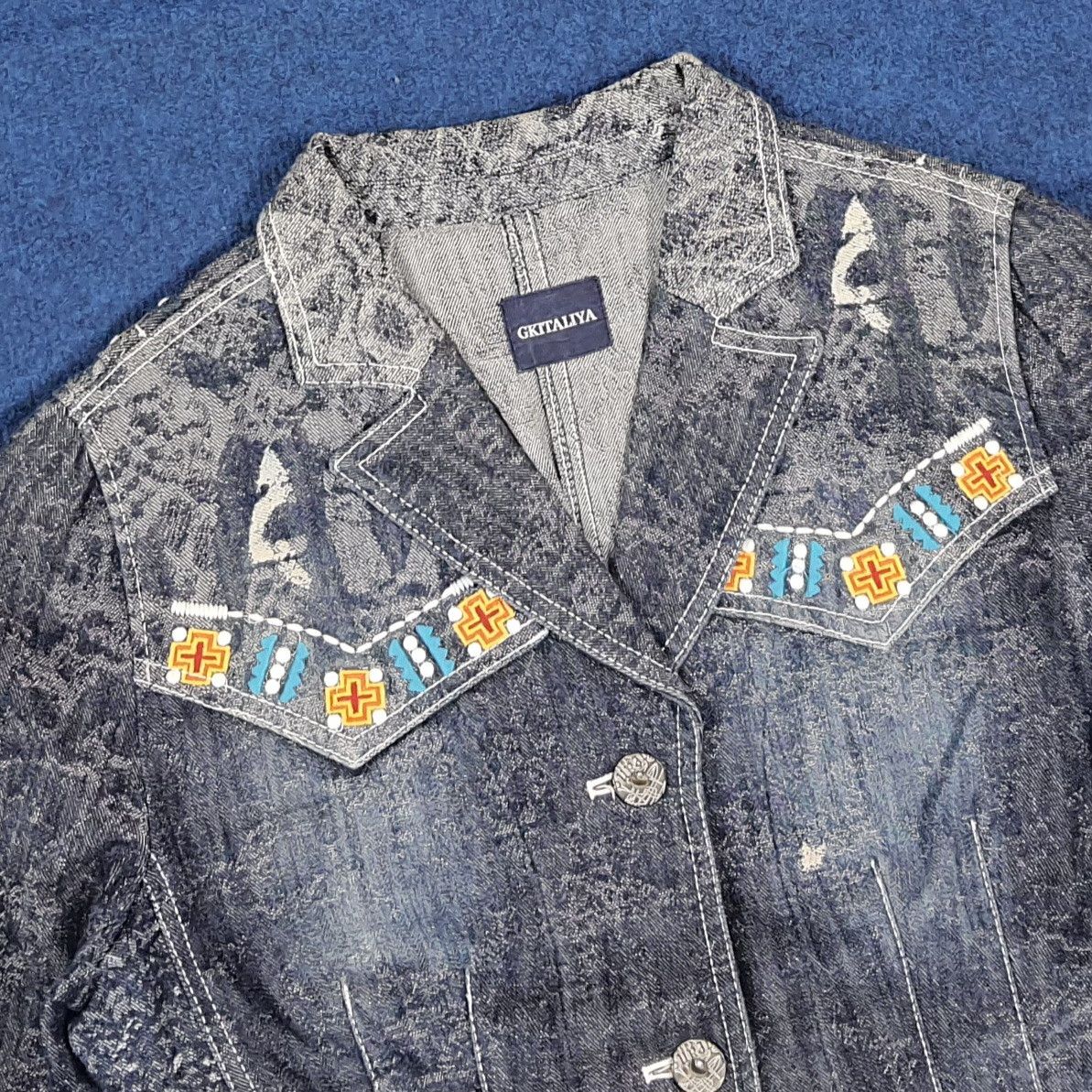 Japanese Brand Vintage Japan GKITALIYA Denim Jacket Boho C296N9 Size XS / US 0-2 / IT 36-38 - 2 Thumbnail